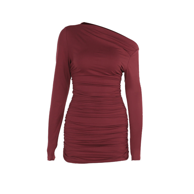 Off-Shoulder Pleated Mini Dress – Slim Fit A-Line