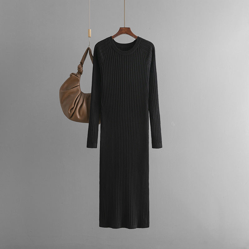 Turtleneck Pit Stripe Knit Midi Dress – Autumn Winter