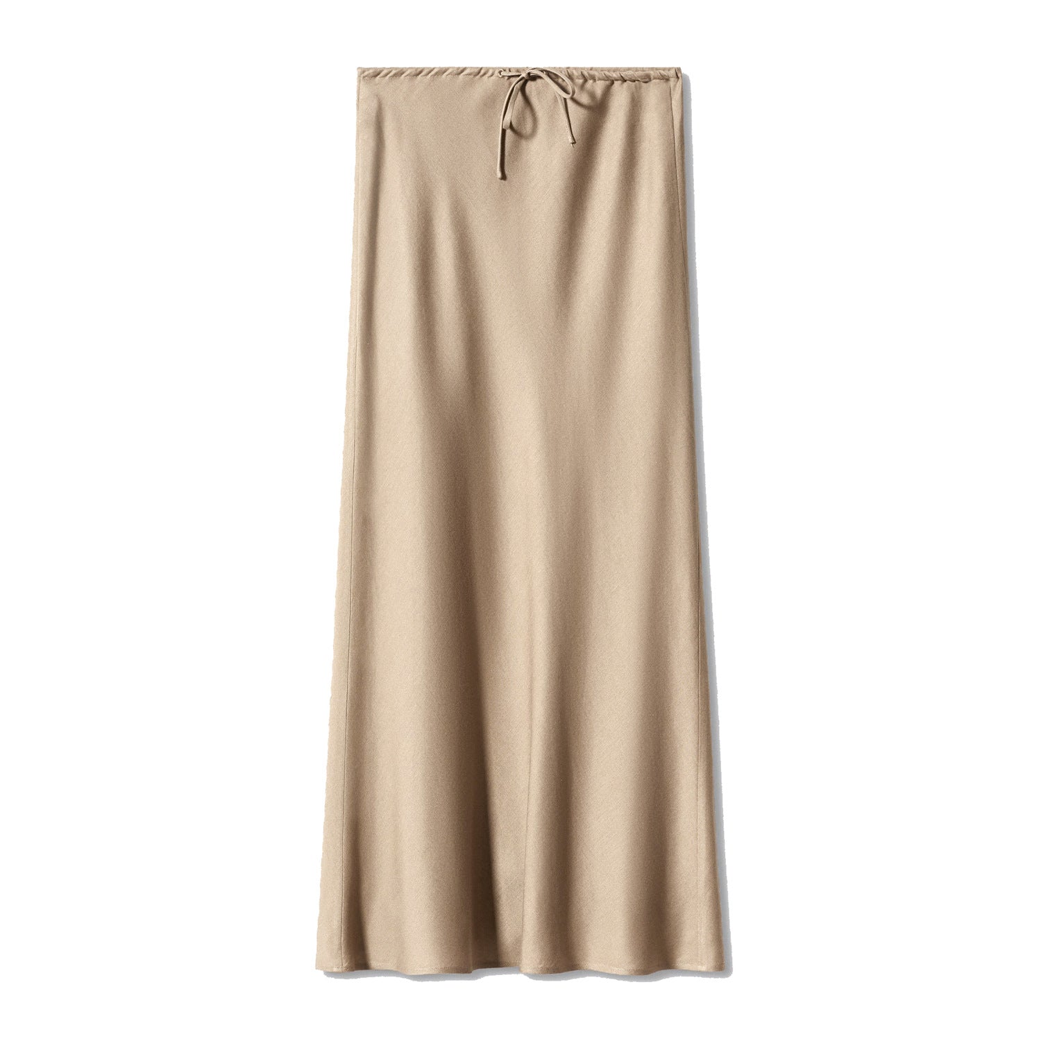 High Waist Satin Maxi Skirt – Drawstring Solid Color