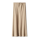 High Waist Satin Maxi Skirt – Drawstring Solid Color