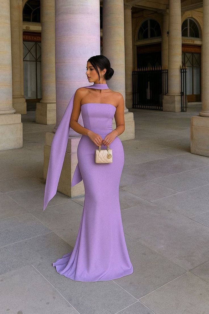 Strapless Ribbon-Trimmed Bodycon Evening Gown – Formal Party Dress