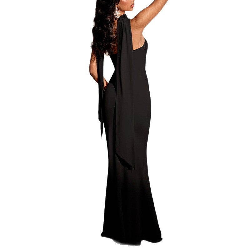 Strapless Ribbon-Trimmed Bodycon Evening Gown – Formal Party Dress