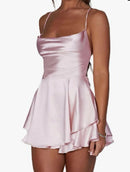 Slim fit suspender satin backless strap A-line dress for women