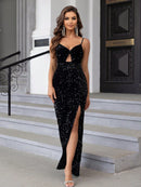 Sequin Split Thigh Maxi Dress – Glamour Evening Gown
