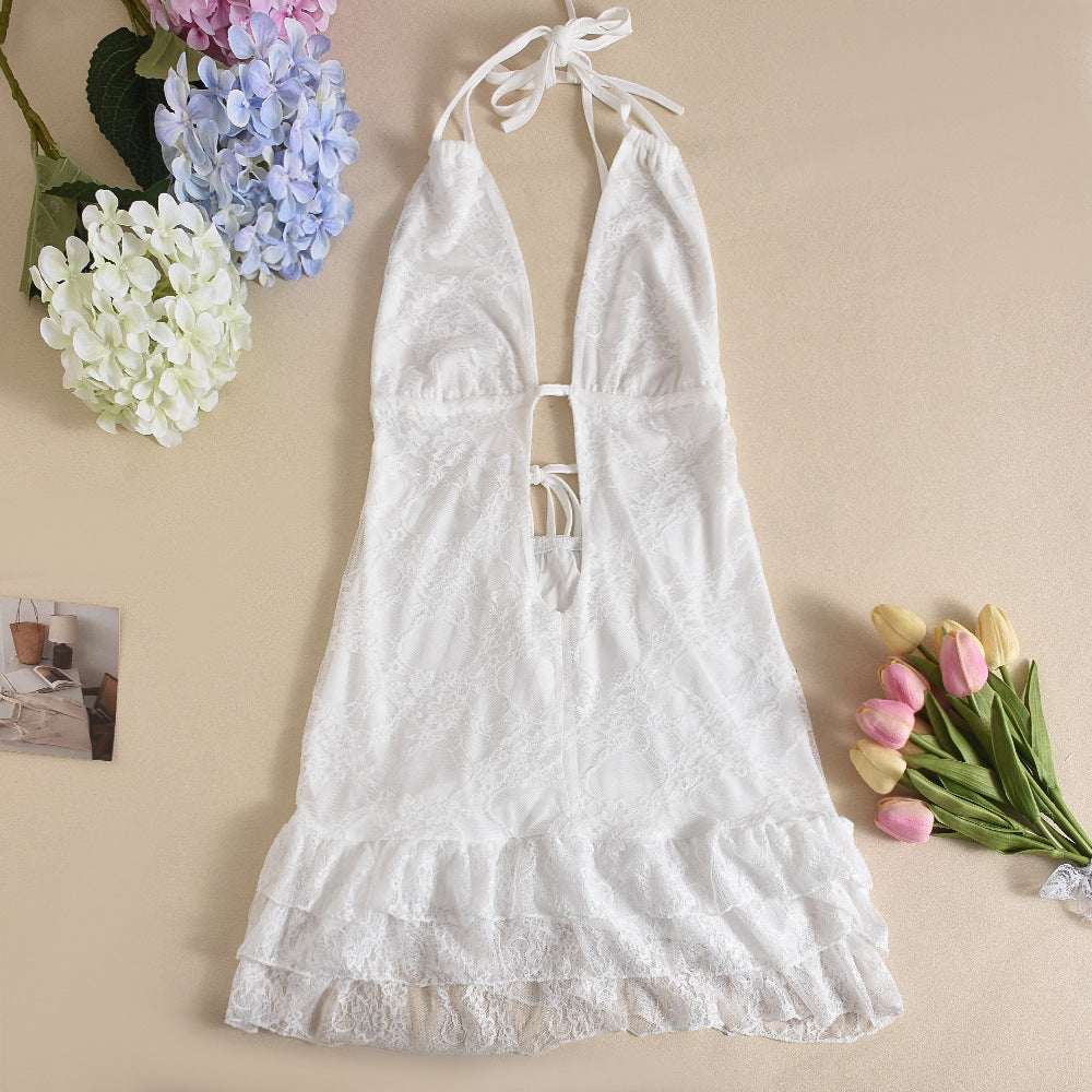 Lace Backless Cake Mini Dress – V-Neck Sleeveless