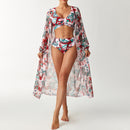 Printed split swimsuit three piece long sleeved set