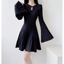 Round Neck Long Sleeve A-Line Mini Dress – Waist-Cinched