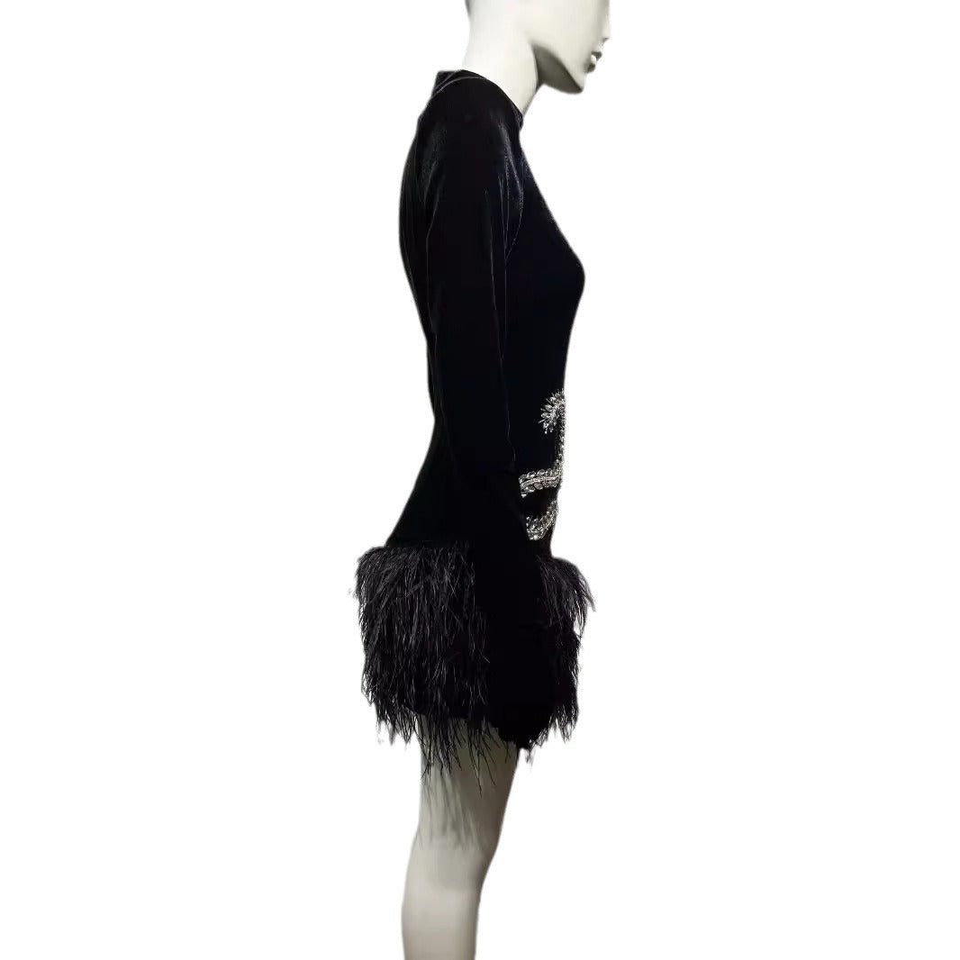Diamond Feather Mini Dress – Retro Banquet Glam