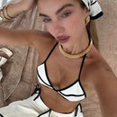 Black and White Color Block Women's Swimwear Set