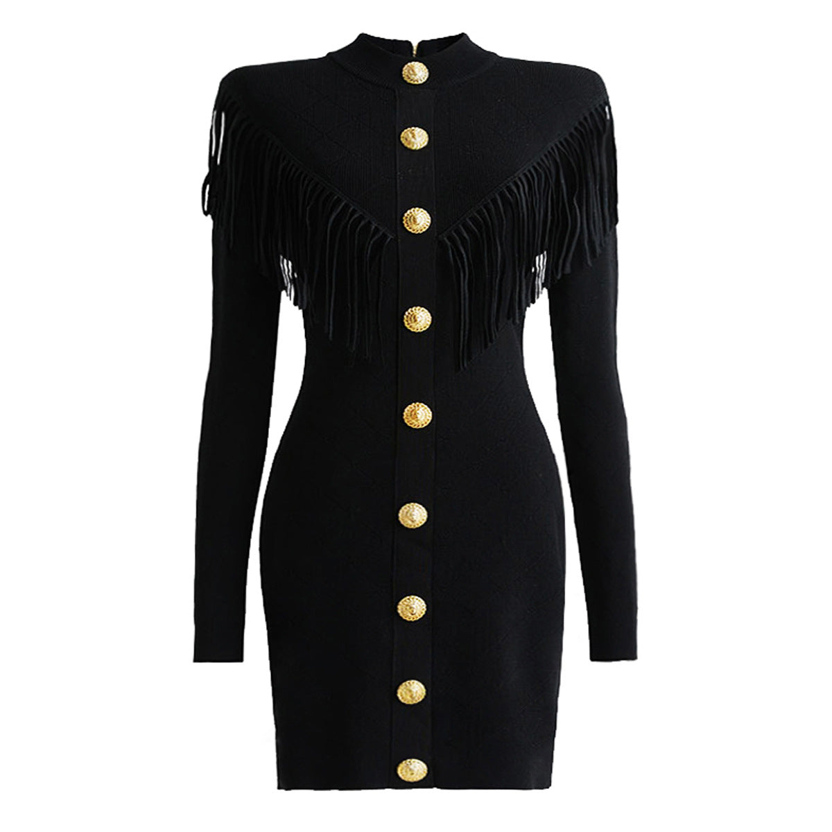 Spring and Autumn New Fashionable High Quality Knitted V-neck Tassel Slimming Long Sleeve Dress for Women