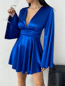 Solid color V-neck long sleeved dress