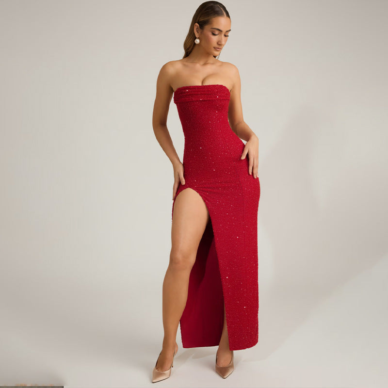 Strapless Slit Evening Gown – Elegant Party & Red Carpet Dress