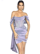 Sexy Solid One-Line Neck Dress Tube Top Gathered Satin Dress