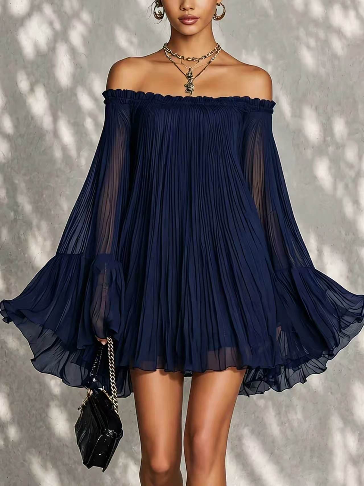 Off-Shoulder Pleated Mini Dress