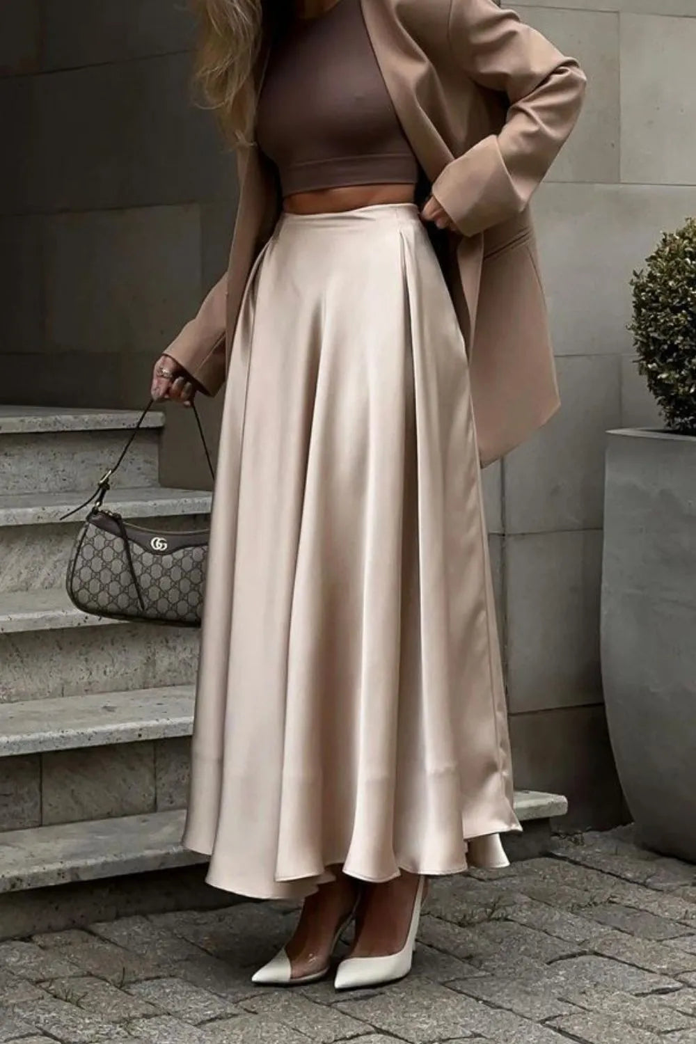 Back Elastic Waist Satin Minx Skirt