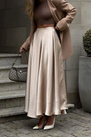Back Elastic Waist Satin Minx Skirt