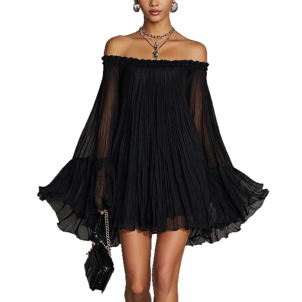 Off-Shoulder Pleated Mini Dress