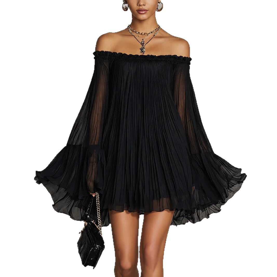 Off-Shoulder Pleated Mini Dress