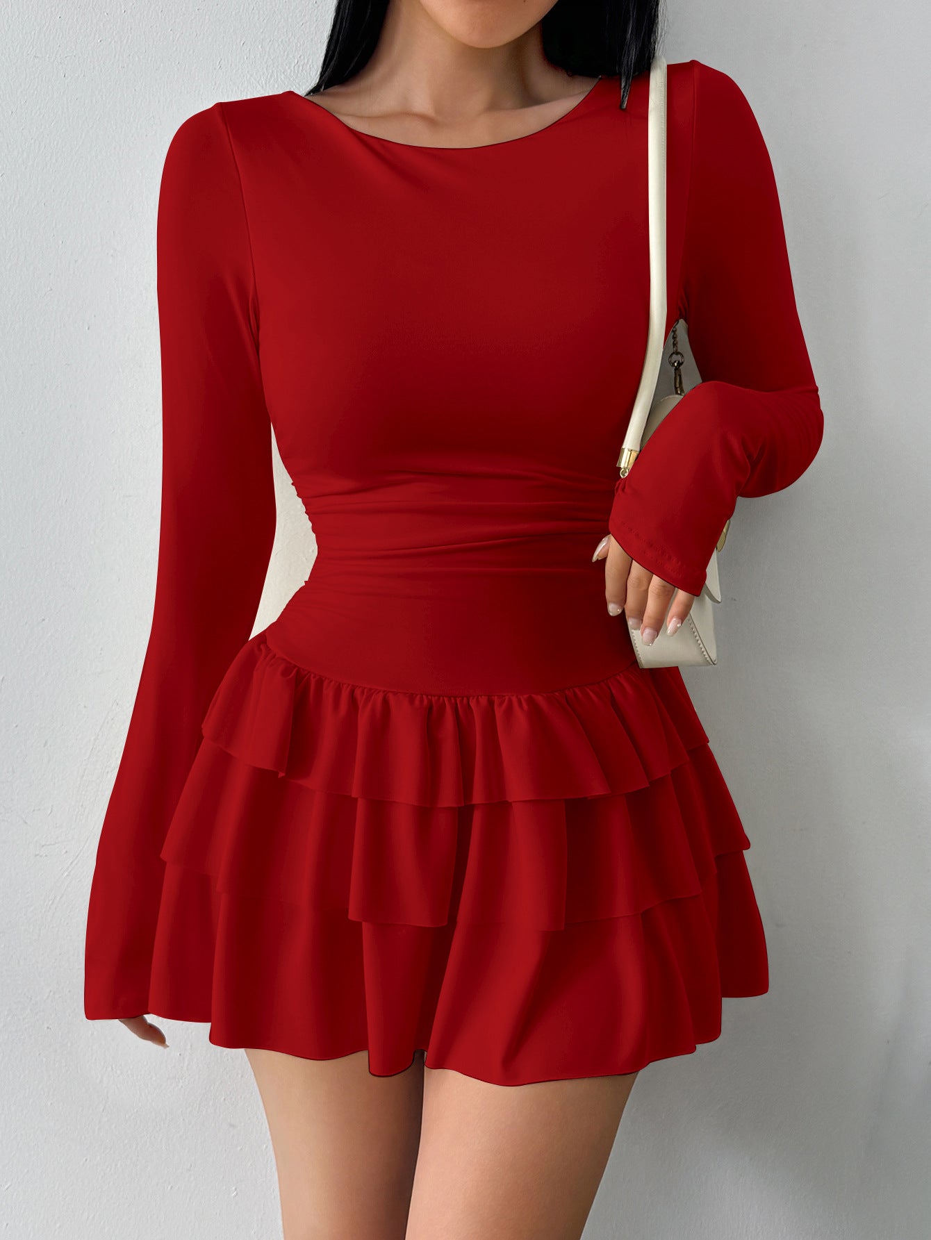 One Shoulder Three-Quarter Sleeve Slim Fit Dress – Elegant