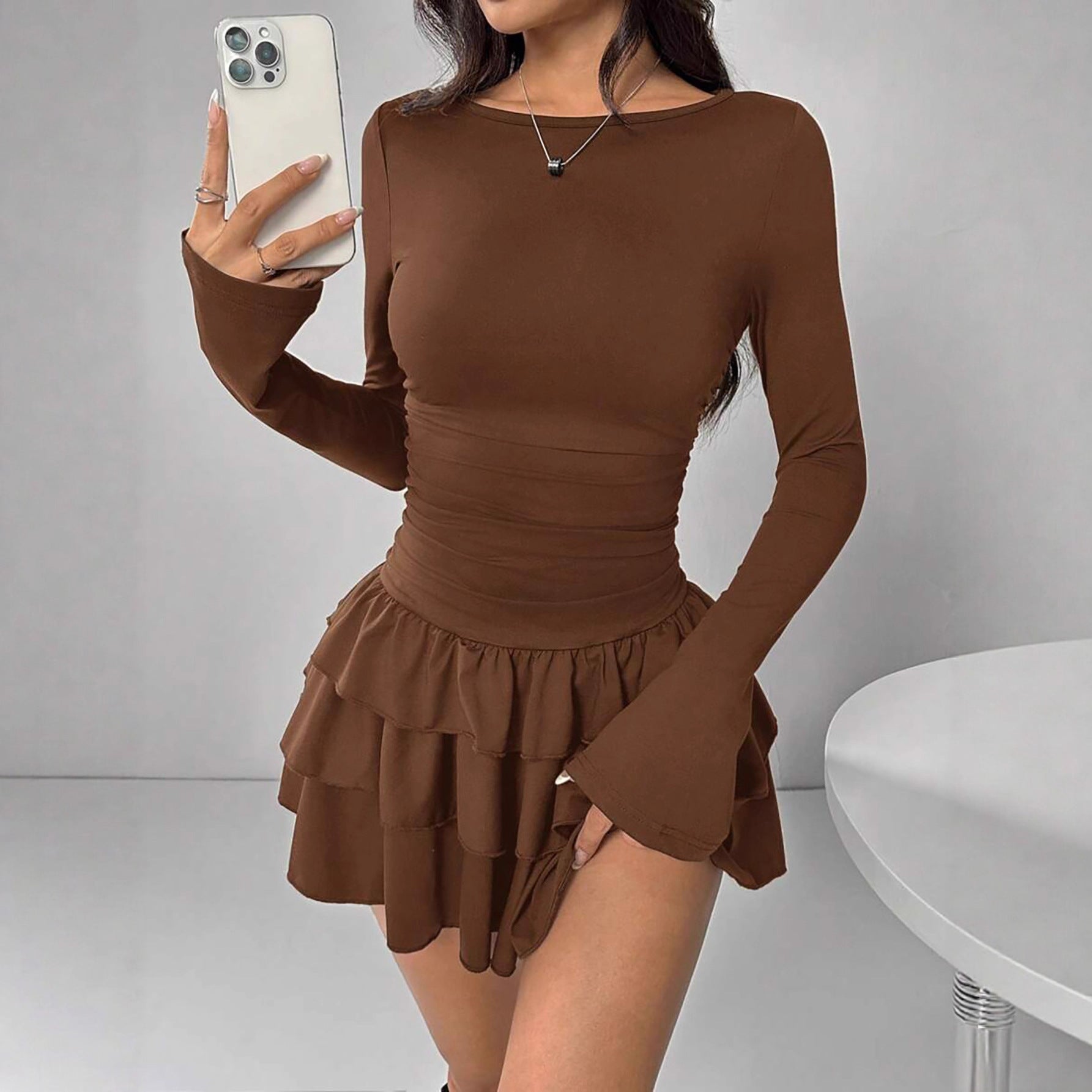 One Shoulder Three-Quarter Sleeve Slim Fit Dress – Elegant