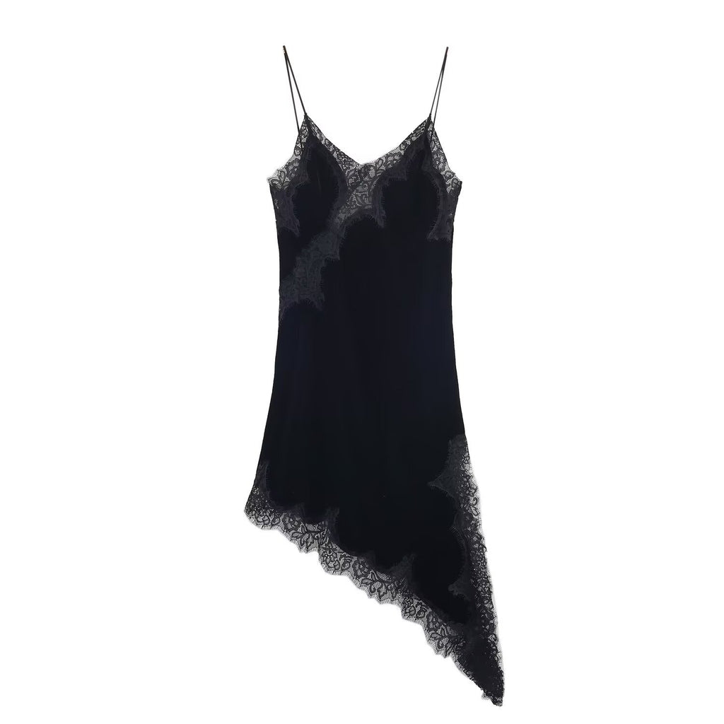 French Lace Velvet Midi Dress – Sleeveless V-Neck
