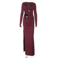 Long Sleeve Hollow Cut Maxi Skirt Set – Sexy Slit Two-Piece