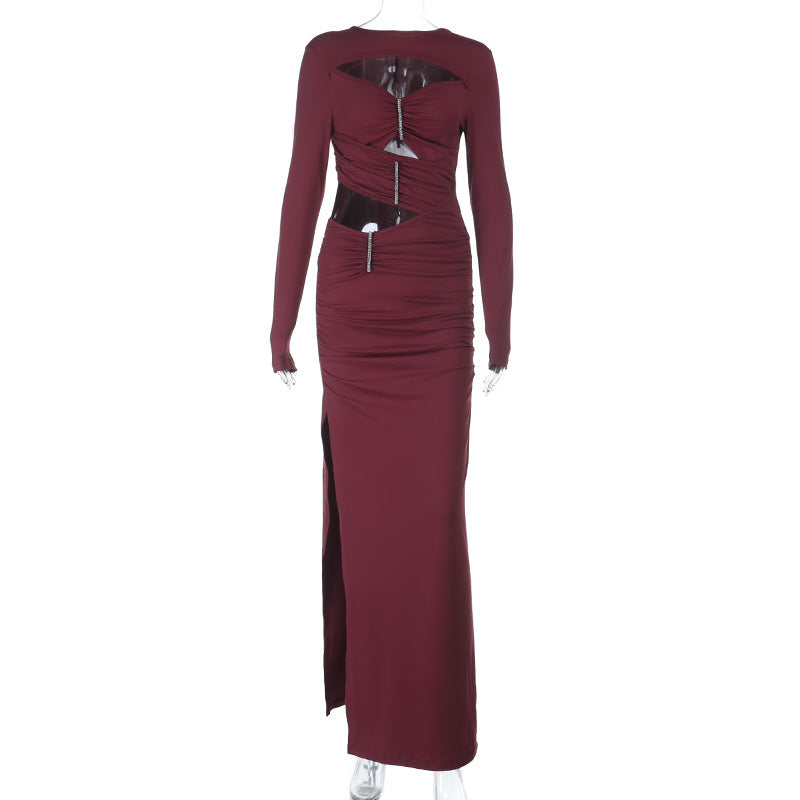 Long Sleeve Hollow Cut Maxi Skirt Set – Sexy Slit Two-Piece