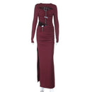 Long Sleeve Hollow Cut Maxi Skirt Set – Sexy Slit Two-Piece