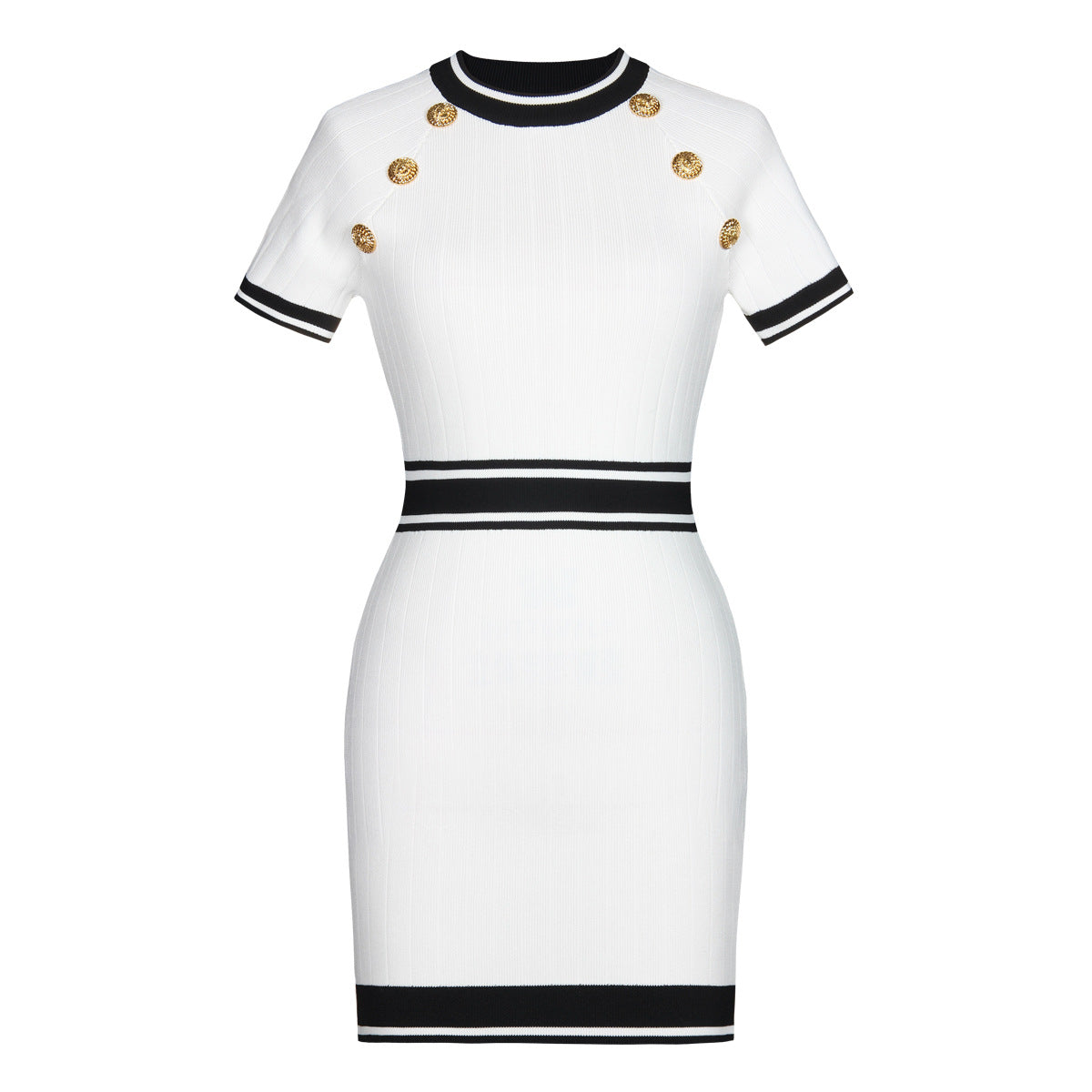 Summer new style round neck cinched waist slimming short sleeved hip hugging woolen knitted dress