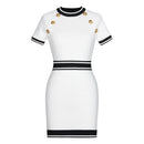 Summer new style round neck cinched waist slimming short sleeved hip hugging woolen knitted dress