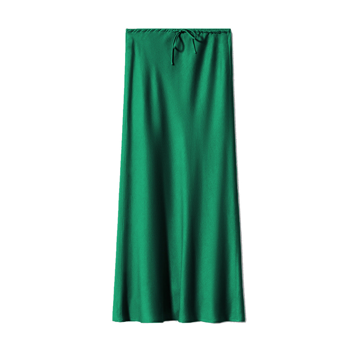 High Waist Satin Maxi Skirt – Drawstring Solid Color