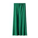 High Waist Satin Maxi Skirt – Drawstring Solid Color