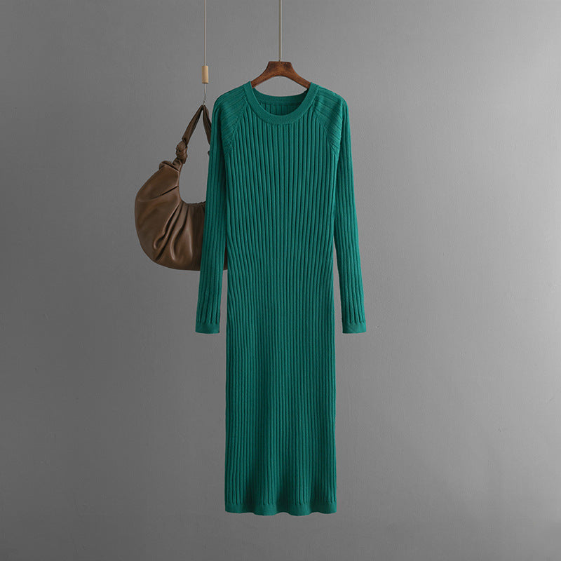 Turtleneck Pit Stripe Knit Midi Dress – Autumn Winter