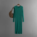 Turtleneck Pit Stripe Knit Midi Dress – Autumn Winter
