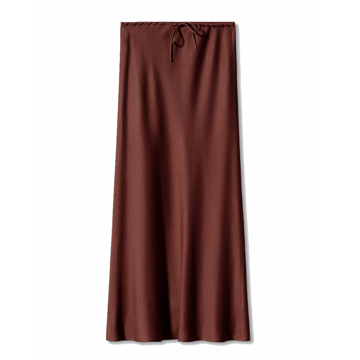 High Waist Satin Maxi Skirt – Drawstring Solid Color
