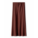High Waist Satin Maxi Skirt – Drawstring Solid Color