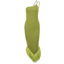 One-Shoulder Halterneck Fur Hem Dress Autumn Sexy Temperament Commuter Slim Long Skirt Women