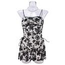 Mesh flocking backless sexy ultra-thin see through strap short nightgown dress