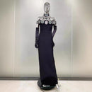 Fashionable gloves, luxurious diamond studded hanging bag, hip bandage dress, fashionable high-end red carpet party dress