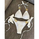 Swimsuit split vacation sexy solid color metal chain