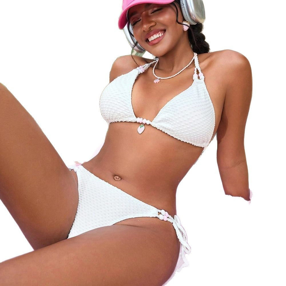 Swimsuit Split Beach Solid Color Neck Strap