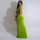 Women's Fashion Solid Color Sexy Deep V-neck Tight Hip hugging Dress Long Skirt Dress