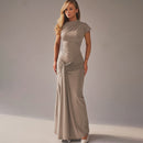 Pleated Lace-Up Long Sleeve Bodycon Midi Dress – Slim Fit