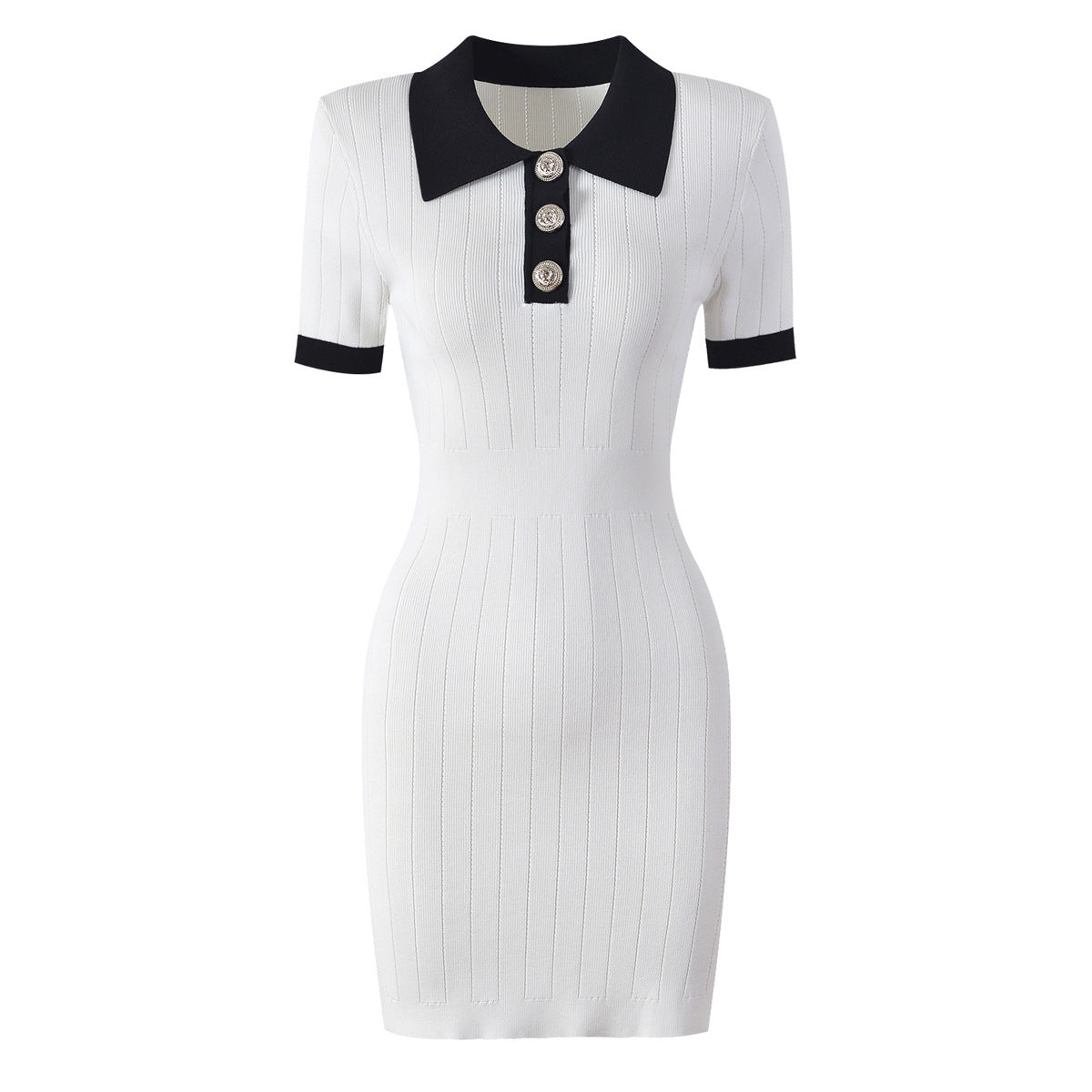 New fashionable and high-quality knitted collar slim fit short sleeved dress