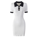 New fashionable and high-quality knitted collar slim fit short sleeved dress