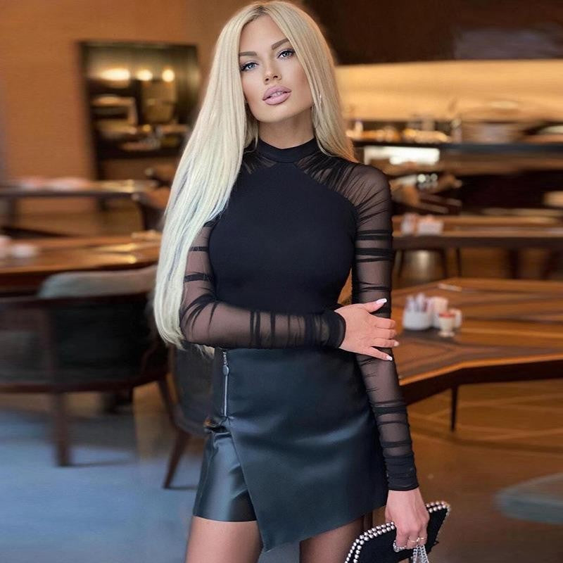 Mesh See-Through Slim Fit Jumpsuit – Sexy Long Sleeve