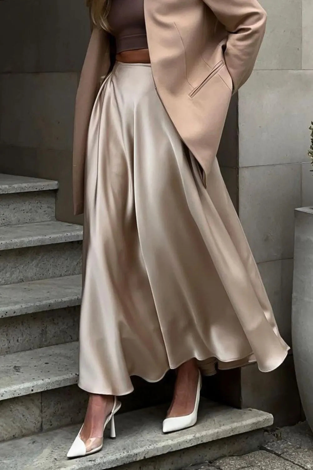 Back Elastic Waist Satin Minx Skirt