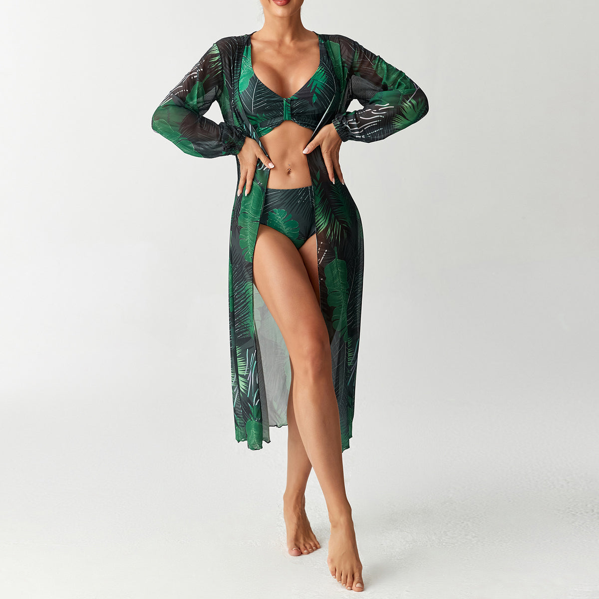 Printed Long-Sleeve Three-Piece Swim Set