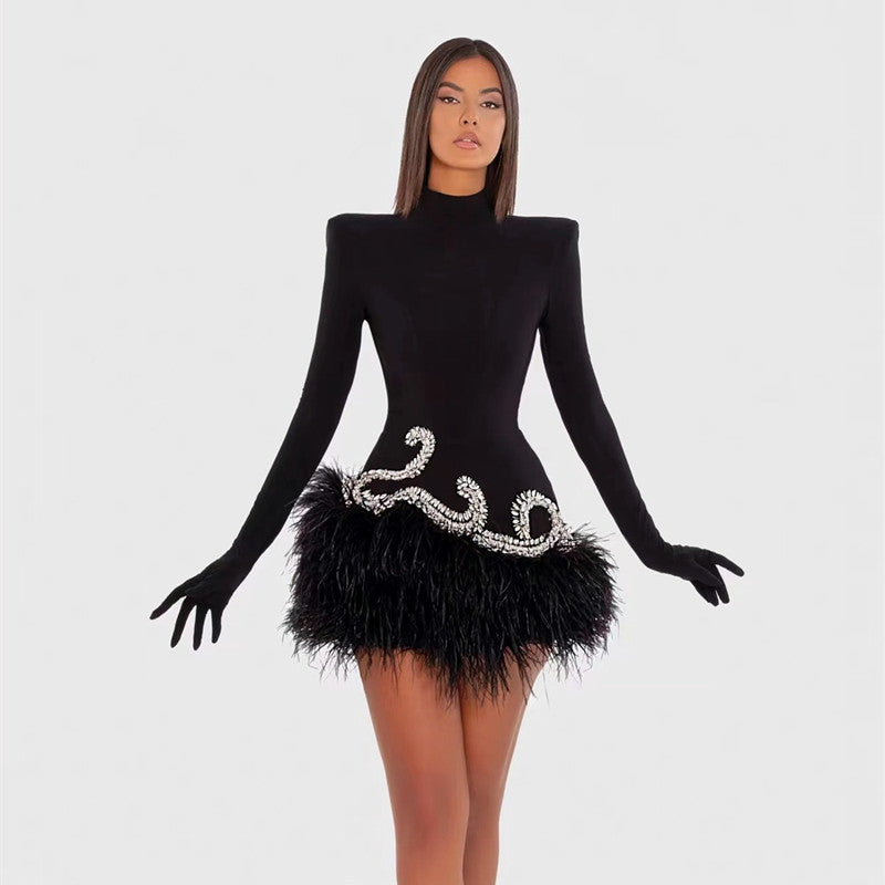 Diamond Feather Mini Dress – Retro Banquet Glam