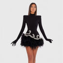 Diamond Feather Mini Dress – Retro Banquet Glam